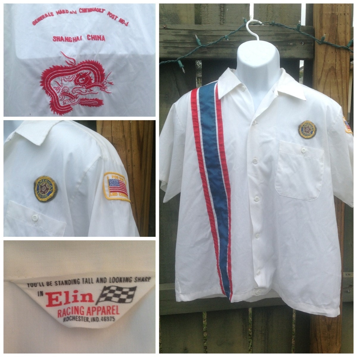 VINTAGE 1960s-70s Men's Embroidered Dragon - American Legion Uniform/Bowling Shirt - Shanghai China - Elin Racing Apparel - rockabilly - mod