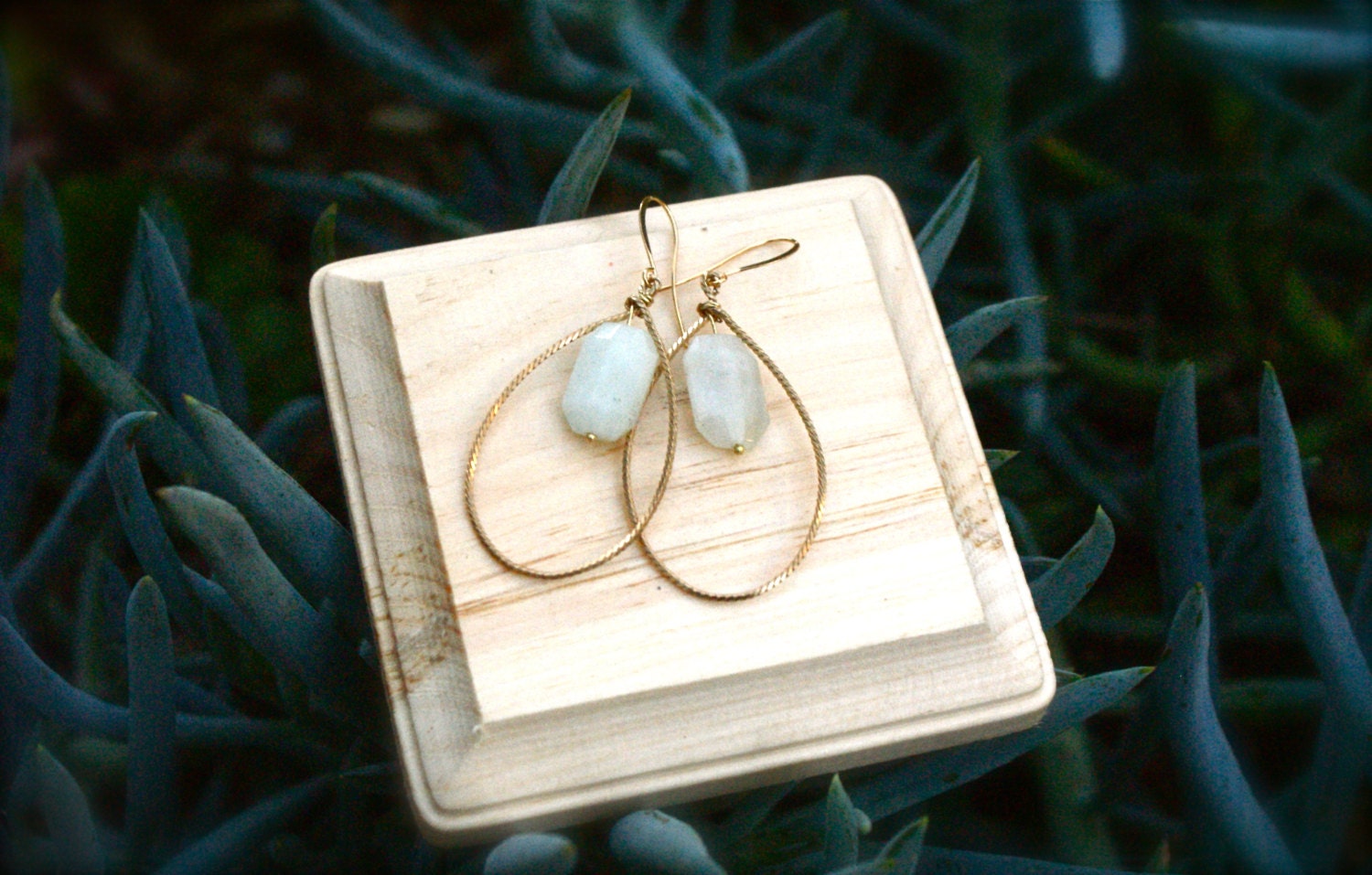 Twisted Wire / Aventurine Hoops