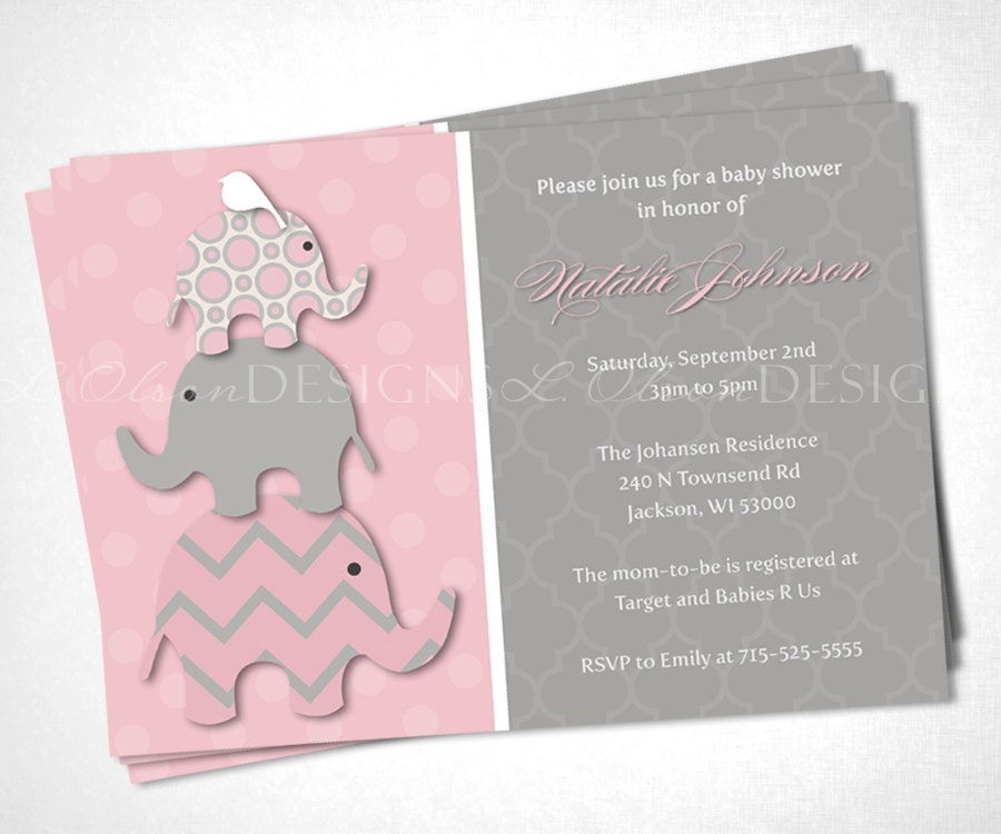 Stacked Elephants Baby Shower Invitation - Pink - DIY Printable