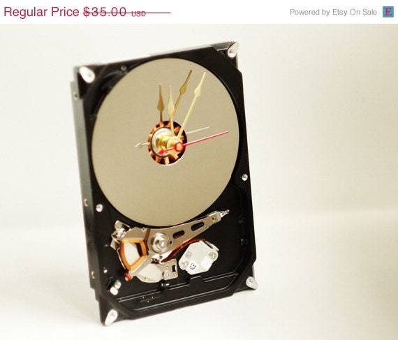 ON SALE Desk clock made from a recycled Computer hard drive ready to ship cl5113