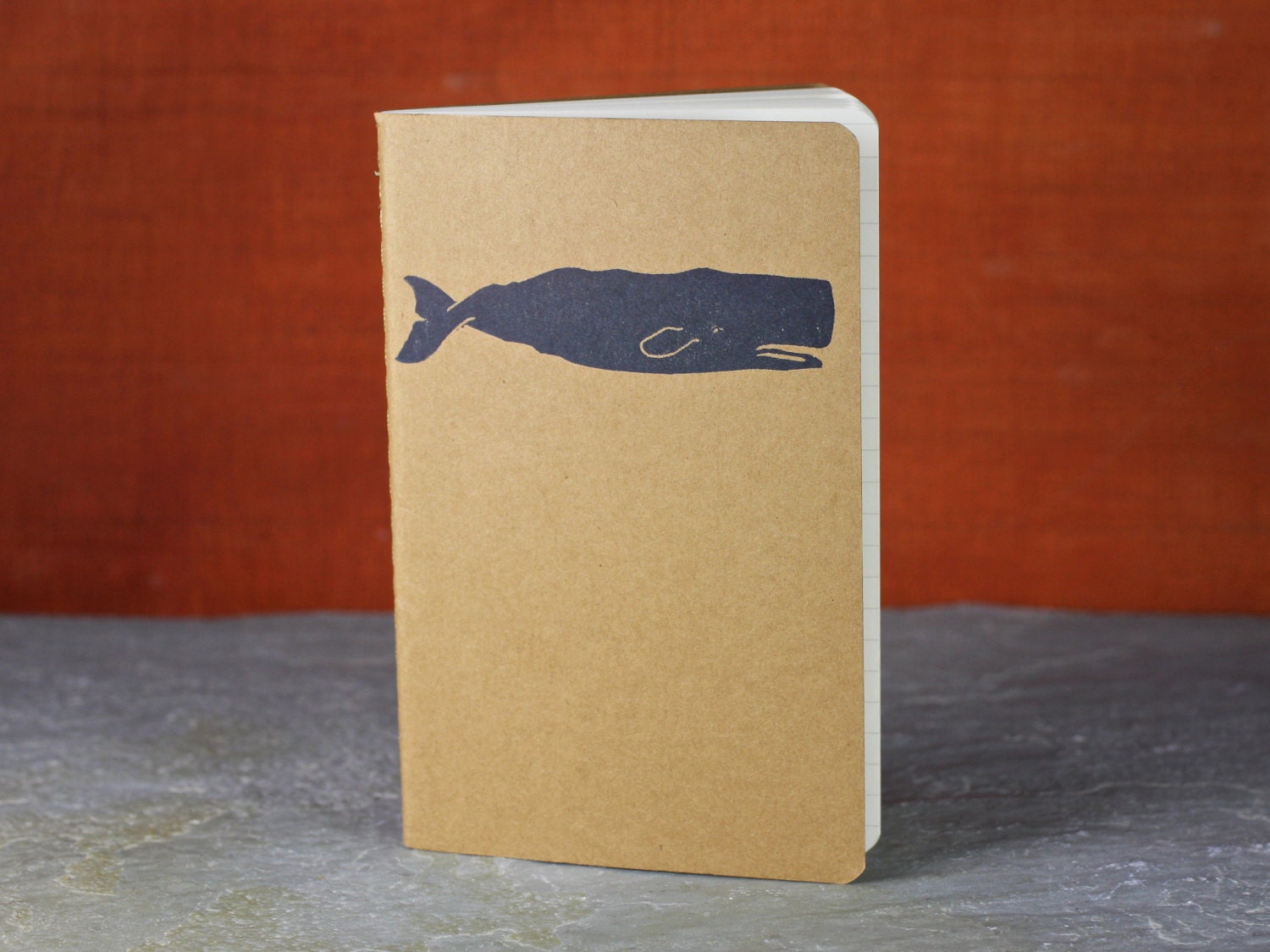 There Be Whales Here. Whale printed journal cover. Moleskine Travel journal. Pocket size. Sperm Whale