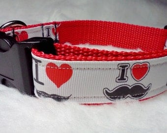 I Heat Mustache Dog Collar: Adjustable I Heart Mustaches Collar 1 Inch wide collar