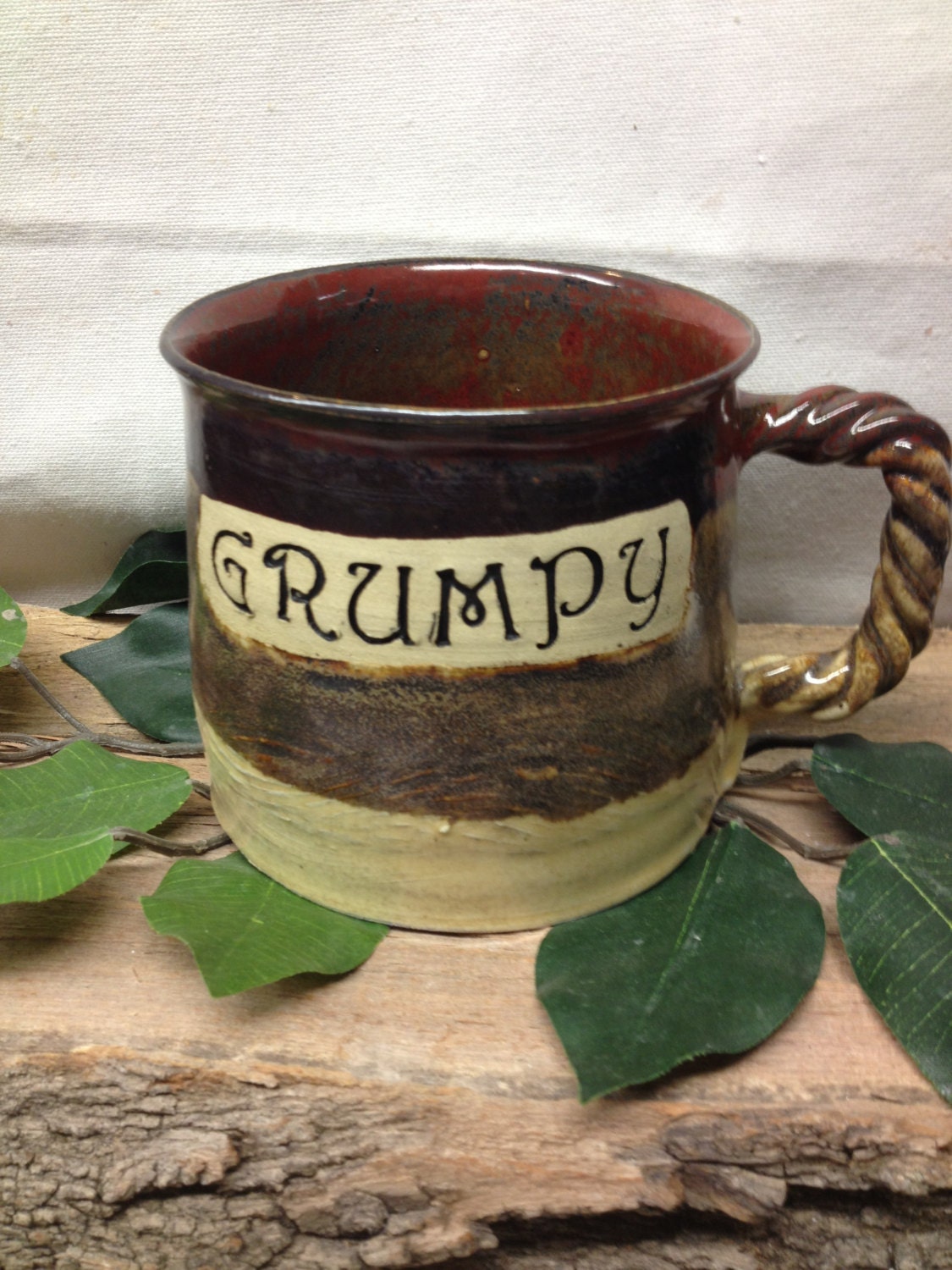 Jumbo Coffee Mug  - GRUMPY - Humorous - Red Jasper and Oatmeal