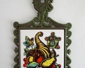 Vintage Trivet Rooster Retro Green Wrought Iron