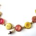 USC TROJANS antique button bracelet, red and  gold, glass & shell buttons, handmade dichroic glass, gold links. One of a kind