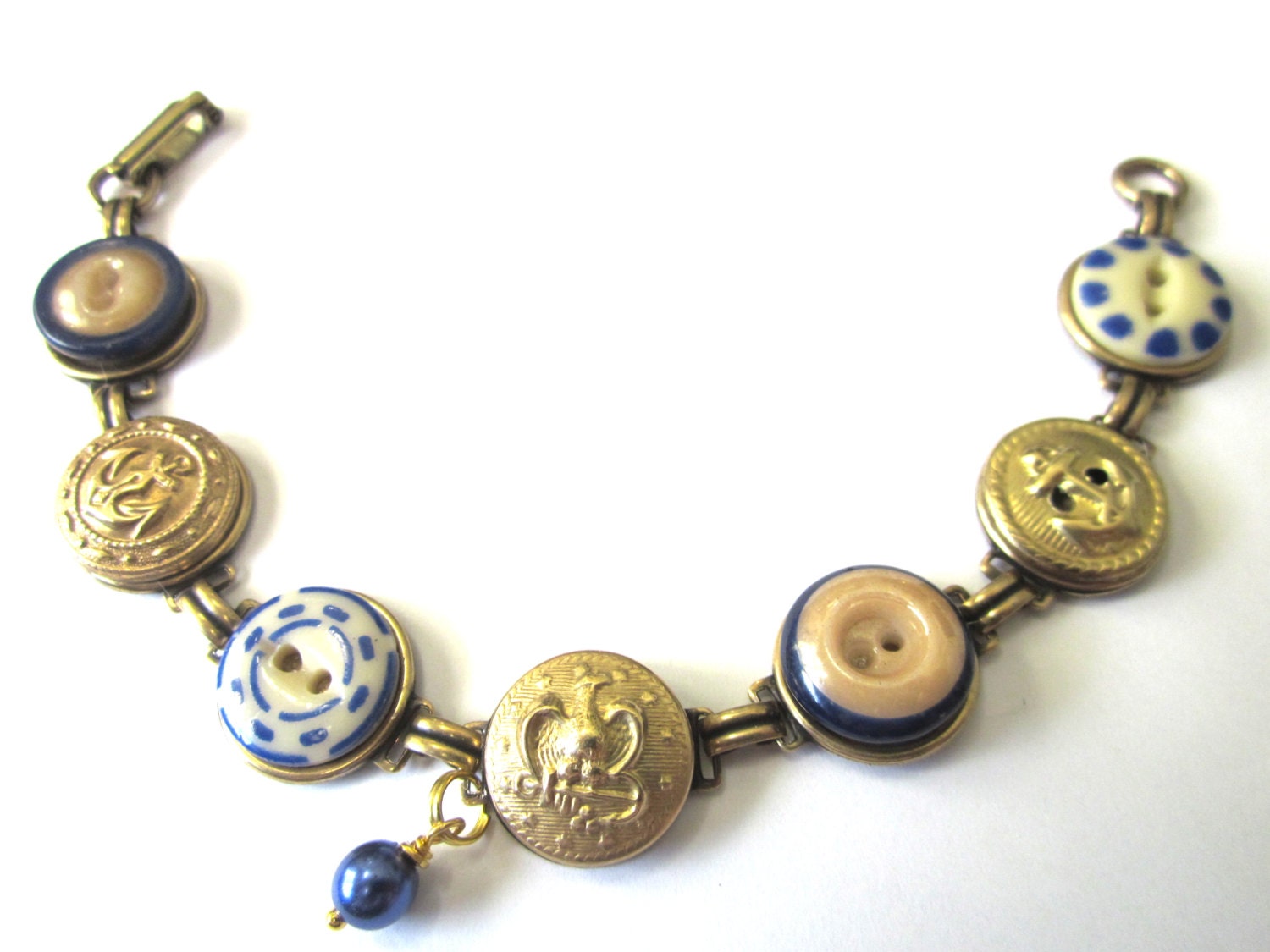 NAVAL ACADEMY, NAVY antique button bracelet. 1800s buttons, Blue & Gold. One of a kind