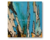 ORIGINAL Painting of Trees - Tree Art 12x12 - glossy art turquoise teal light blue ocher yellow gray brown white living room home accent