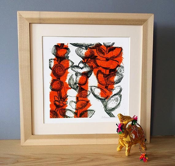 Orange Succulent  Etching Hand Pulled Original Print - OOAK (unframed)