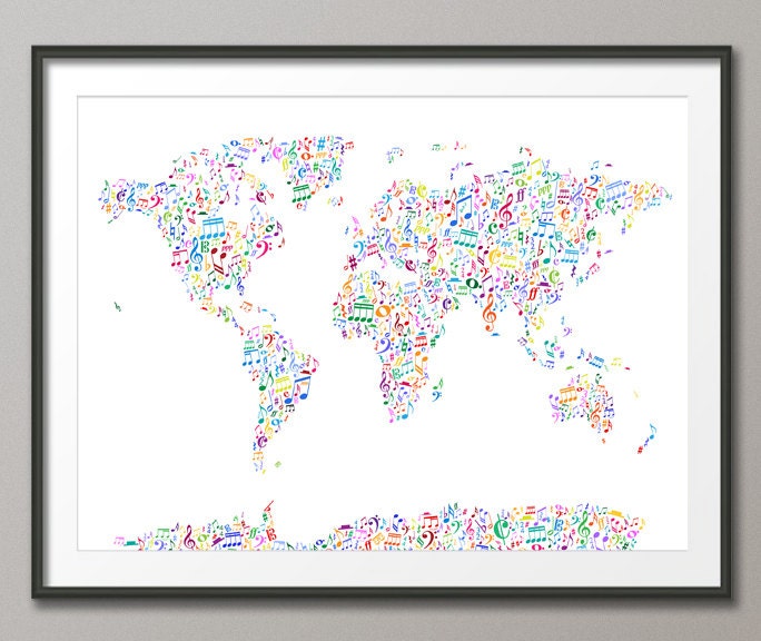 Music Notes Map of the World Map, Art Print (21)