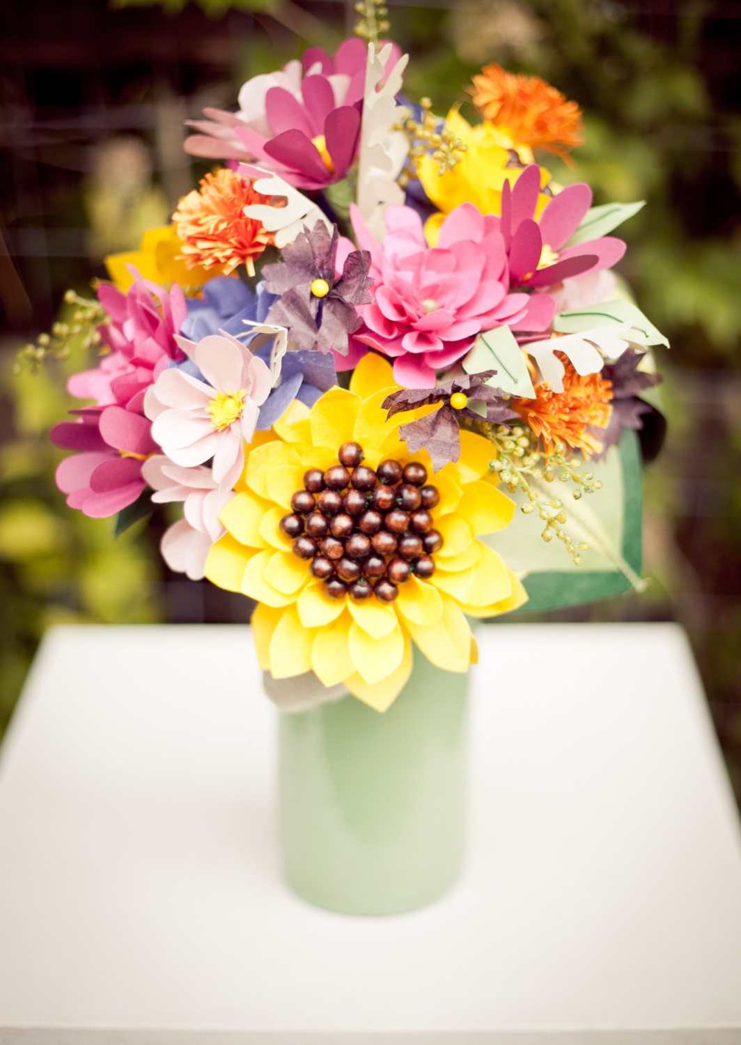 Colorful Summer/Fall Sunflower and Wildflower Paper Flower Wedding Bouquet