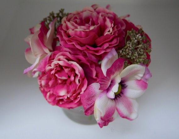 Hot Pink Anemone and Pink Silk Flower Arrangement 2