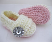 Spring Baby Girl Shoes / Booties - Pink & Cream - YOUR choice size - (newborn - 12 months) - photo prop - clothing