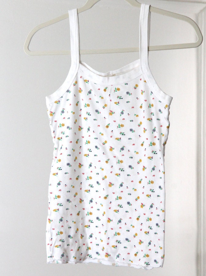 White Floral Print 90s Tank Top