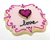 Valentine Iced Sugar Cookie Pink Love Heart Decorated Cookies Wedding