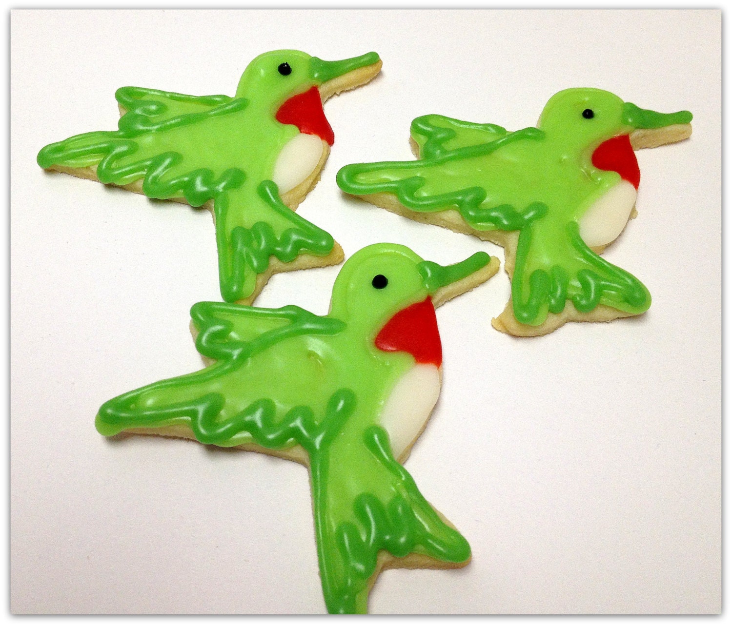 Bird Iced Sugar Cookie Hummingbird Decorated Cut Outs Green Cookie Favor