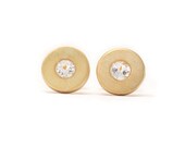 Floating White Topaz Stud Earrings - 18k Gold Vermeil - 7.5mm Round - Gold Disc - Small Studs - Natural Gemstones - kristinelily