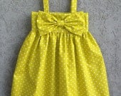 White Pin Dot on Citron Yellow baby/toddler dress, 100% Organic Cotton