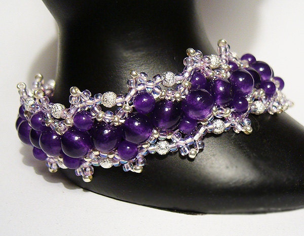 Amethyst Ice - Amethyst and Silver Beaded Bracelet
