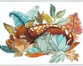 Deer Watercolor Painting - Illustration Art - Large Archival Print - 11x14 Oh Deer