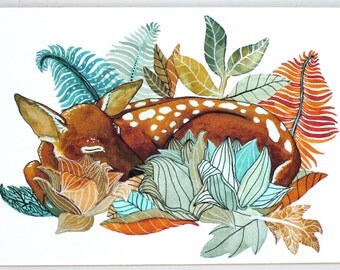 Deer Watercolor Painting - Illustration Art - Large Archival Print - 11x14 Oh Deer