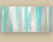 Aqua Beachy Shabby Chic Original Pastel Abstract Acrylic Art on Canvas Titled: Just a Whisper II 24X48X1.5" by Ora Birenbaum