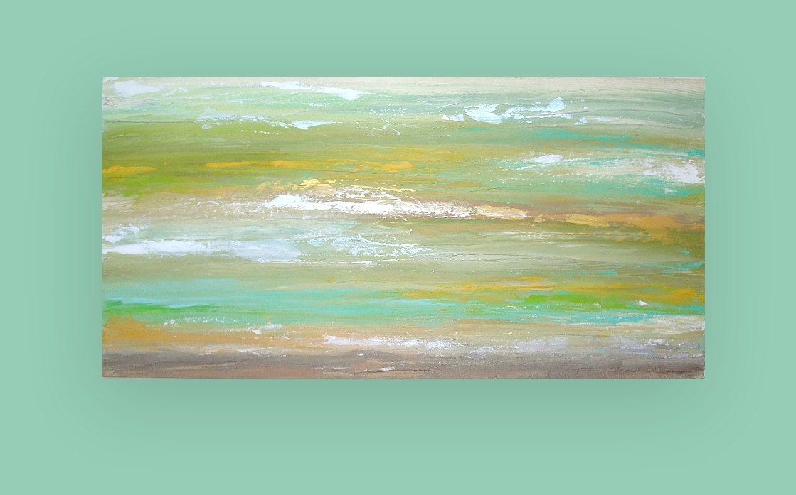 Shabby Chic Large Acrylic Abstract Art Original Painting on Canvas Titled: Mermaid 24x48x1.5" by Ora Birenbaum