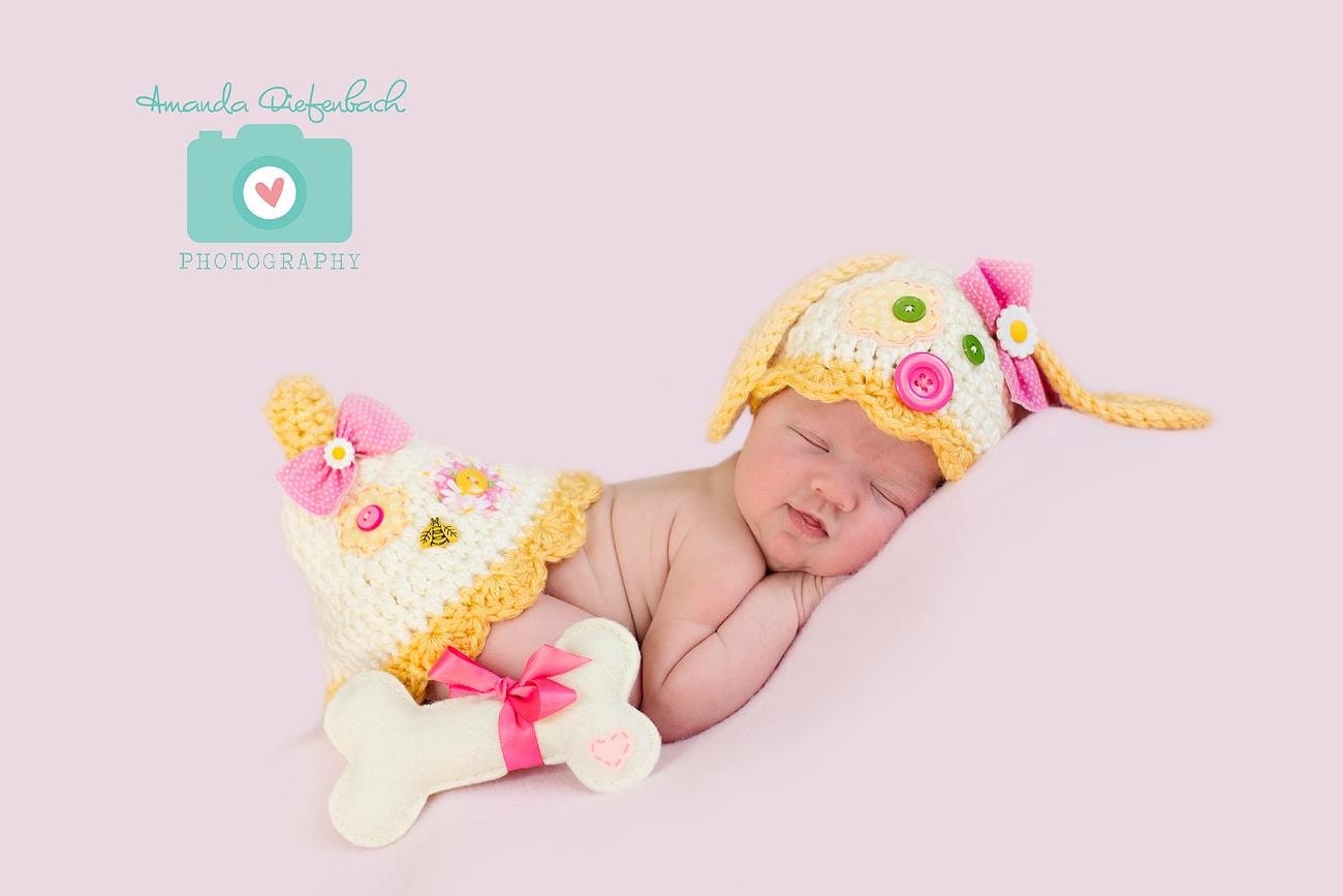 Baby Puppy Hat & Tushy Cover Set - Daisy Hat- Photography Prop - Newborn Girl