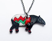 Tapir Necklace / Chevron Animal / Chevron Necklace  / Striped / Ethnic / Tribal / Shrink Plastic Jewelry