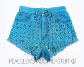 Vintage Blue Studded Denim Shorts