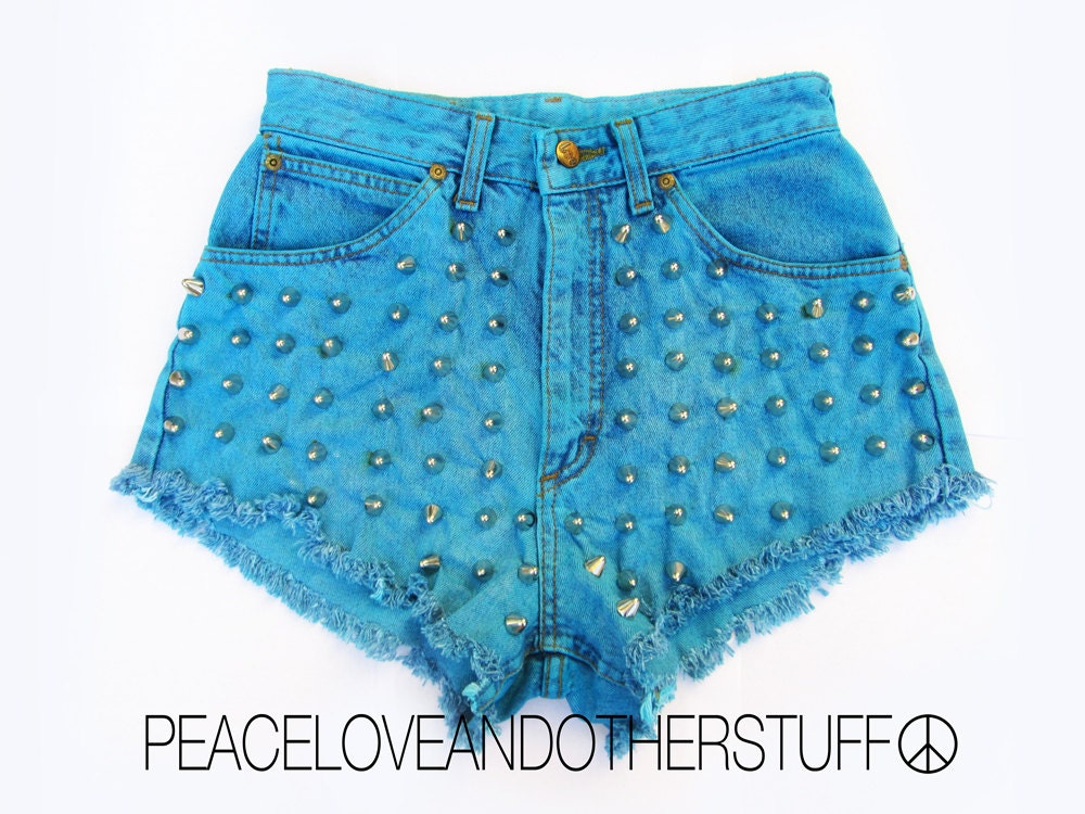 Vintage Blue Studded Denim Shorts