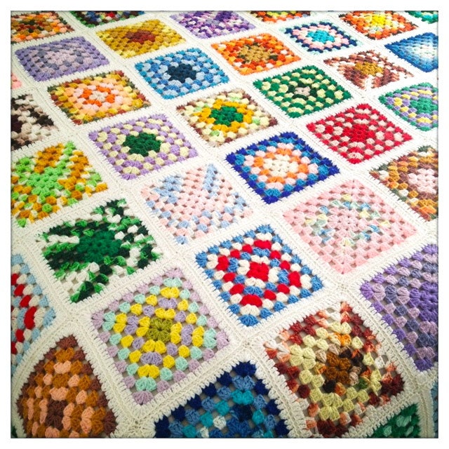 Gorgeous Vintage NOS Huge Handmade GRANNY SQUARE Crochet King Size Afghan Blanket Throw Quilt