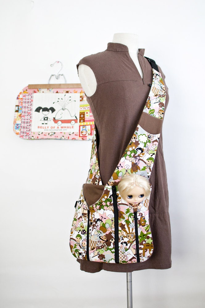 Blythe Doll Carrier Messenger Bag Tomodachi Brown Pink Green