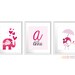Personalized nursery art with monogram, Bird, Elephant, Set of 3