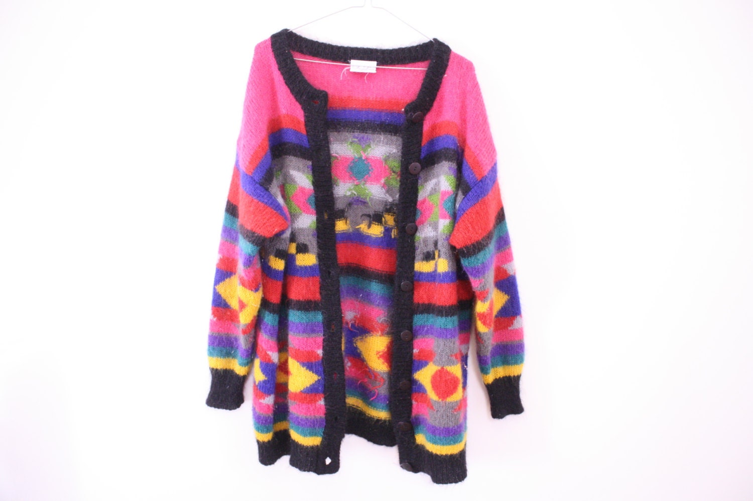 80s OVERSIZED Fluffy Rainbow Mohair Unisex Cardigan