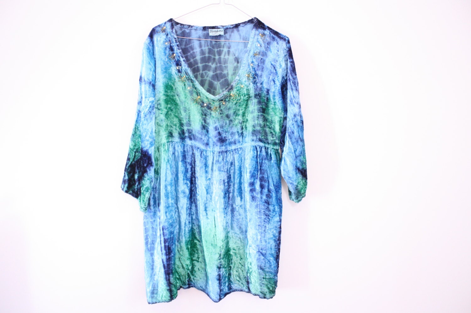 OMG 90s Slouchy Crushed Velvet  Tie Dye Mini Dress