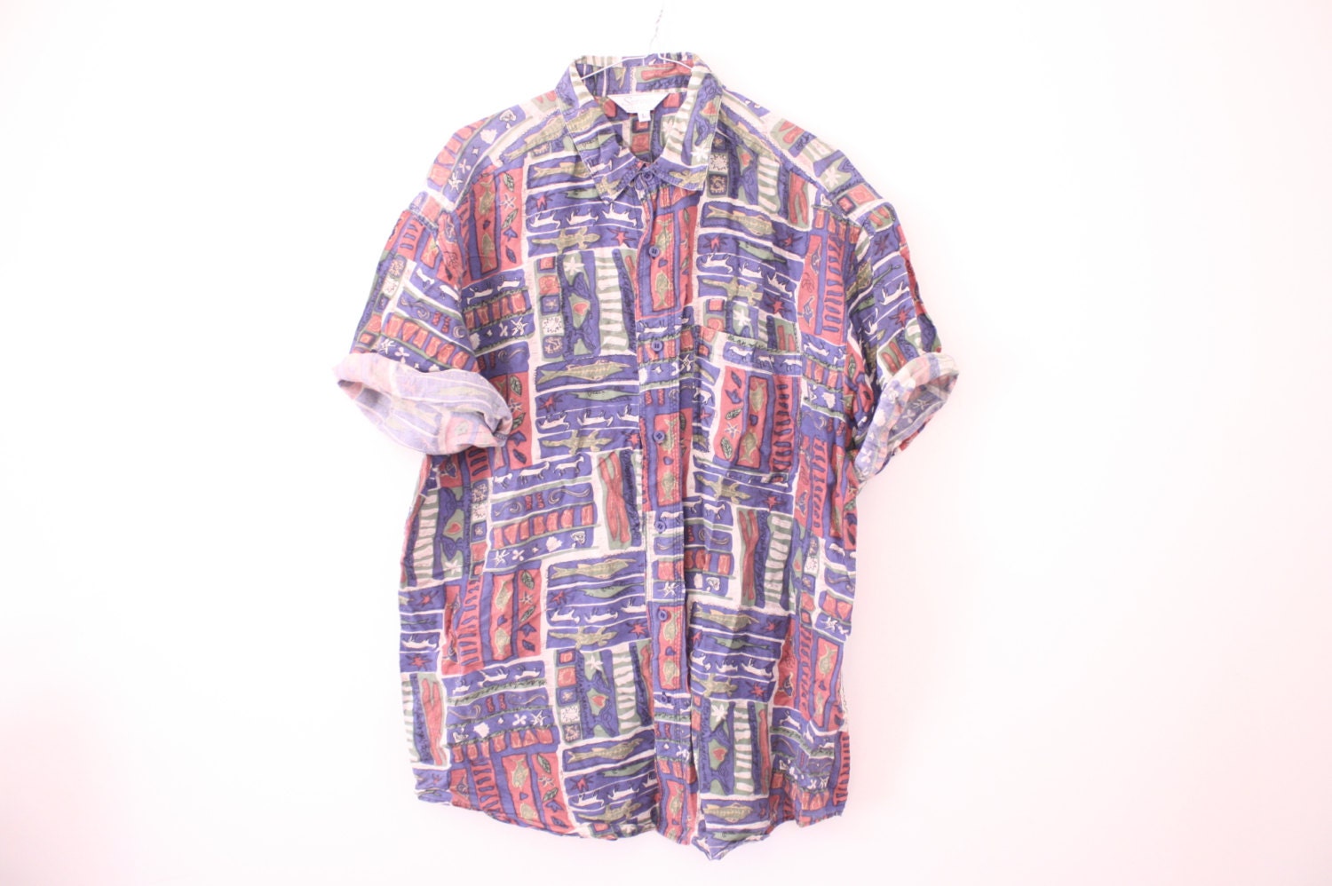 100% SILK Geometric Print Unisex Shirt
