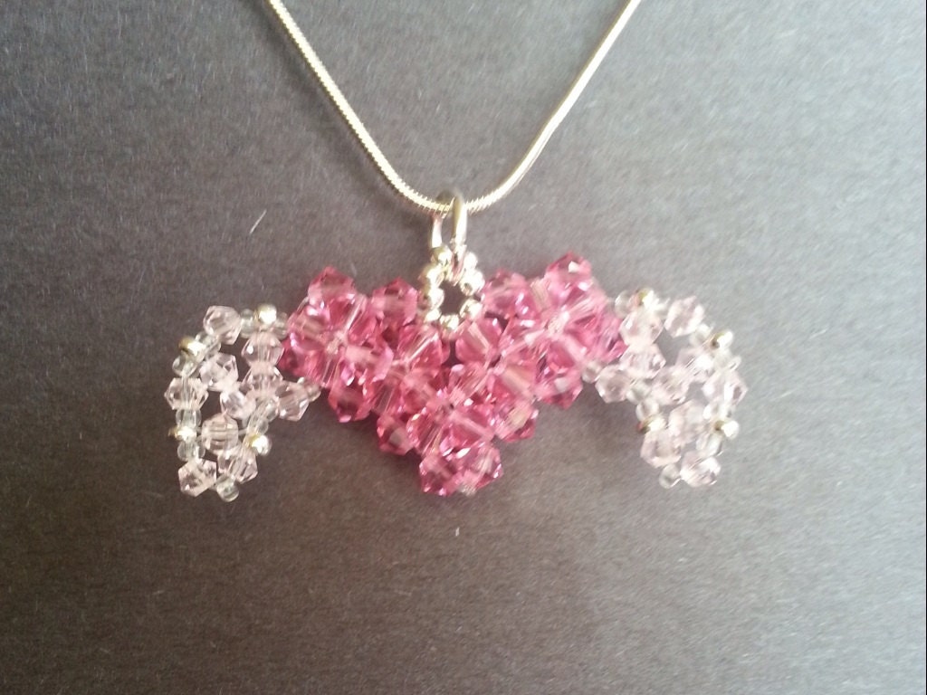 OOAK Swarovski Crystal 3D Heart with wings Necklace