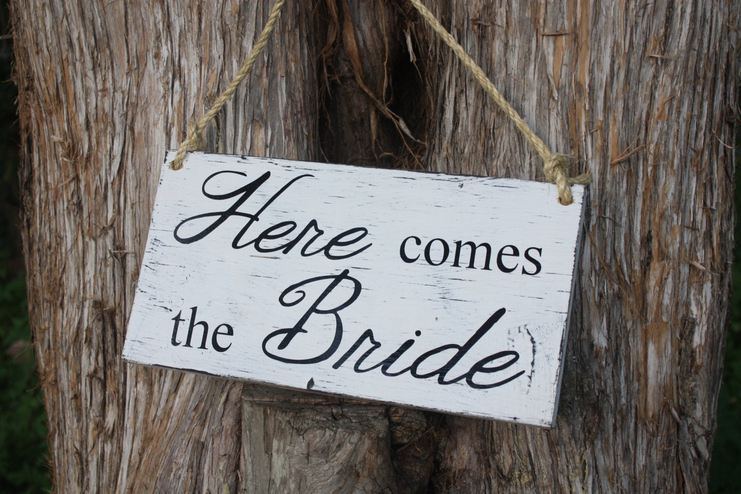 Rustic Wooden Wedding Sign - "Here Comes the Bride" - Distressed, Shabby Chic wedding sign and photo prop