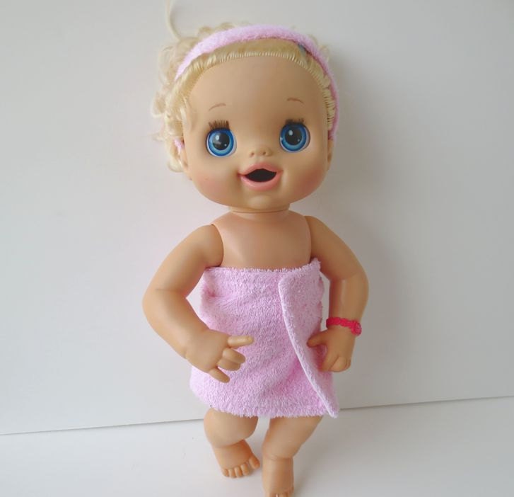 Doll Towel and Headband - Light Pink - Fits 14 to 16 Inch Dolls - Waldorf, Baby Alive, Bitty Twin, Cabbage Patch