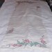 VINTAGE linen table runner embroidered pink floral bureau scarf table cloth doily place mat