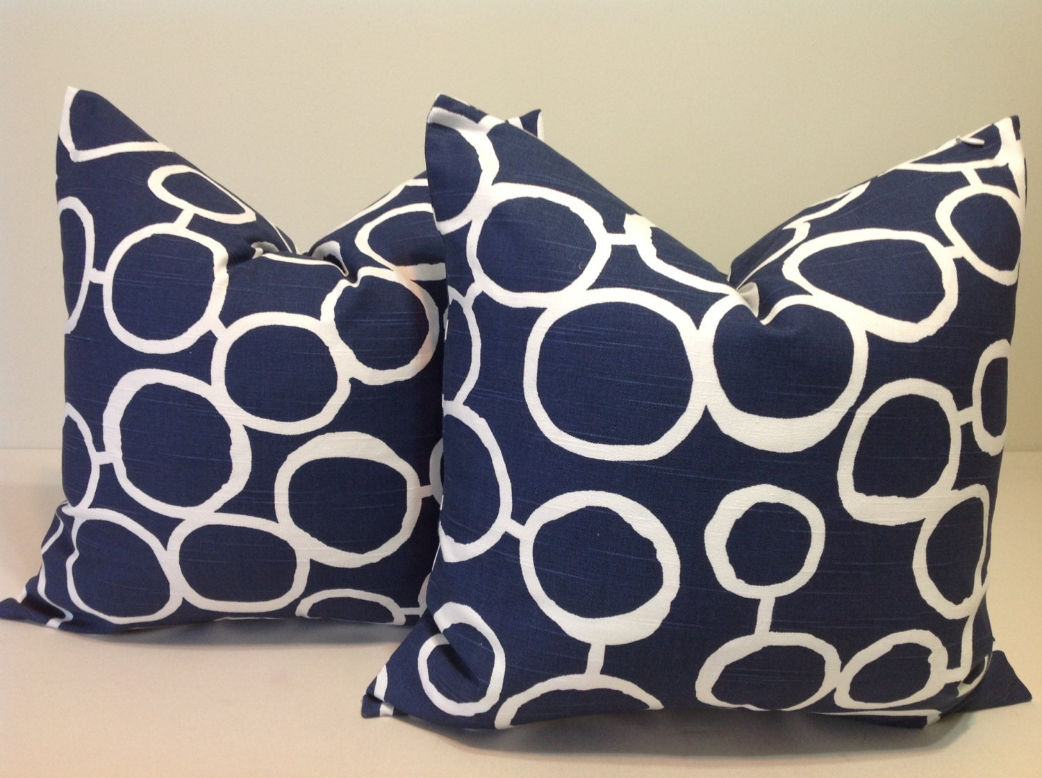 BLUE pillows - NAVY / white  - set of two. 16x16  Invisible Zipper Closure  EURO  decorative pillows - printed fabric on both sides