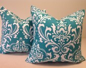 Set of (2) Decorative Throw Pillow cover 16x16 Turquoise Pillow.Invisible Zipper Closure