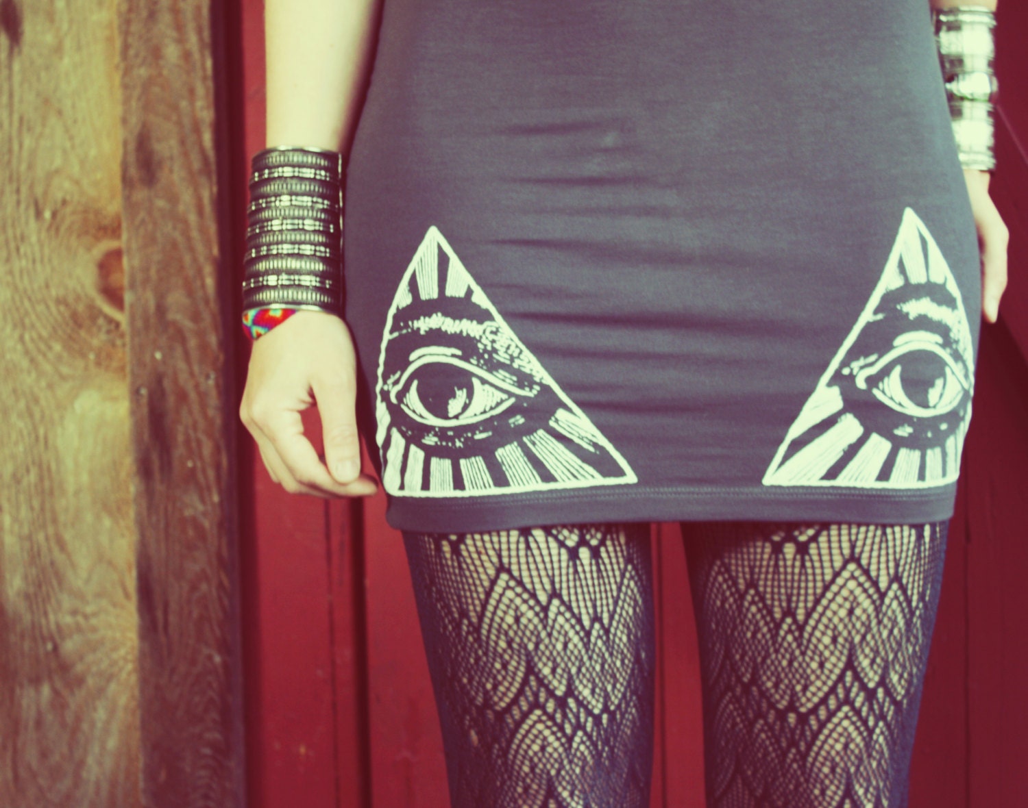 Handmade All Seeing Eye Mini Dress, Bodycon, Strapless, Festival, Aztec, Screenprint, Hippie, Women, Hippie, Bohemian, Evil Eye