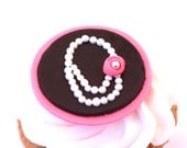 Pearl  Necklace Jewelry Fondant Cupcake Toppers