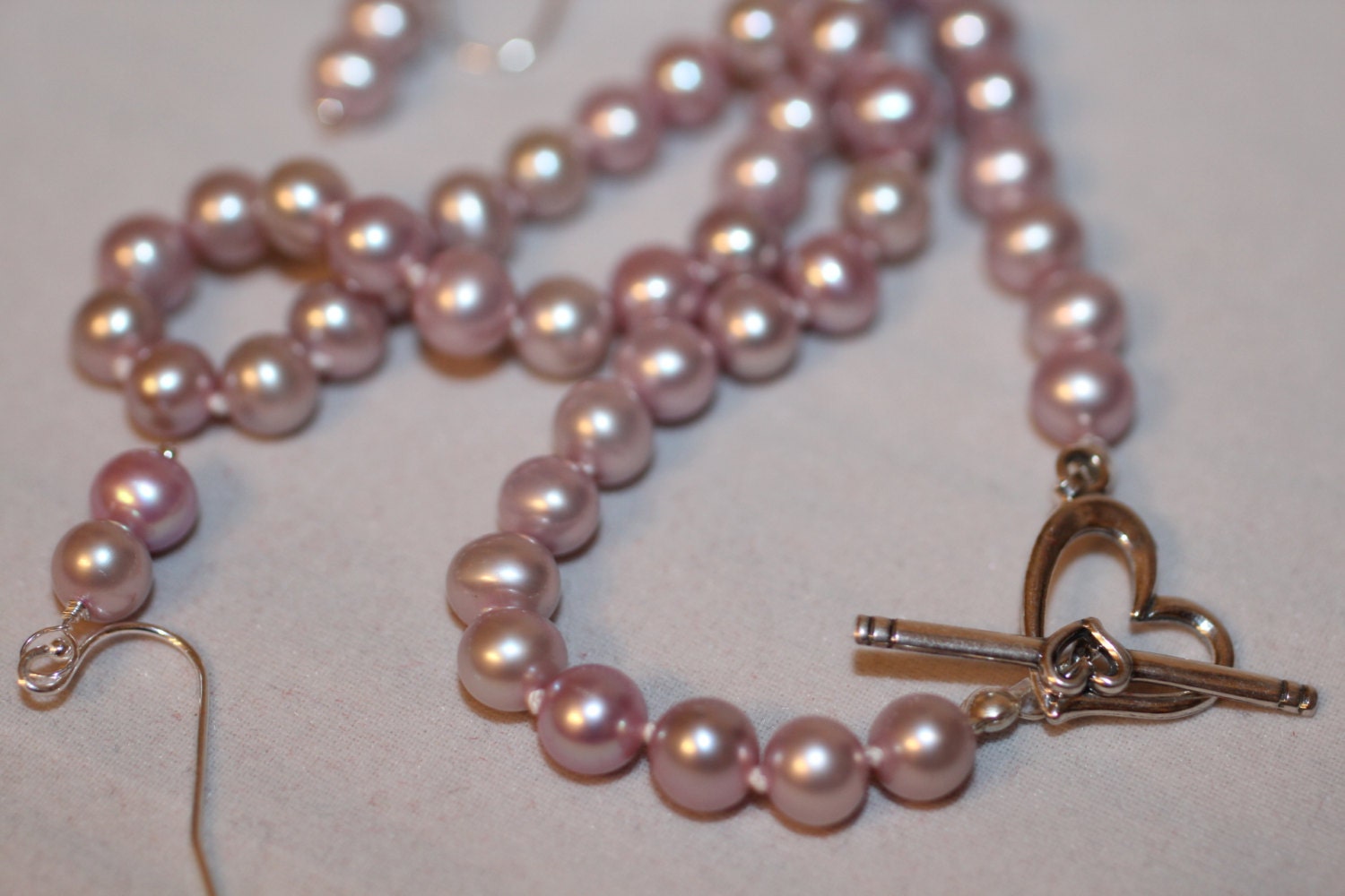 17 inch Lavender Pearl necklace and earrings