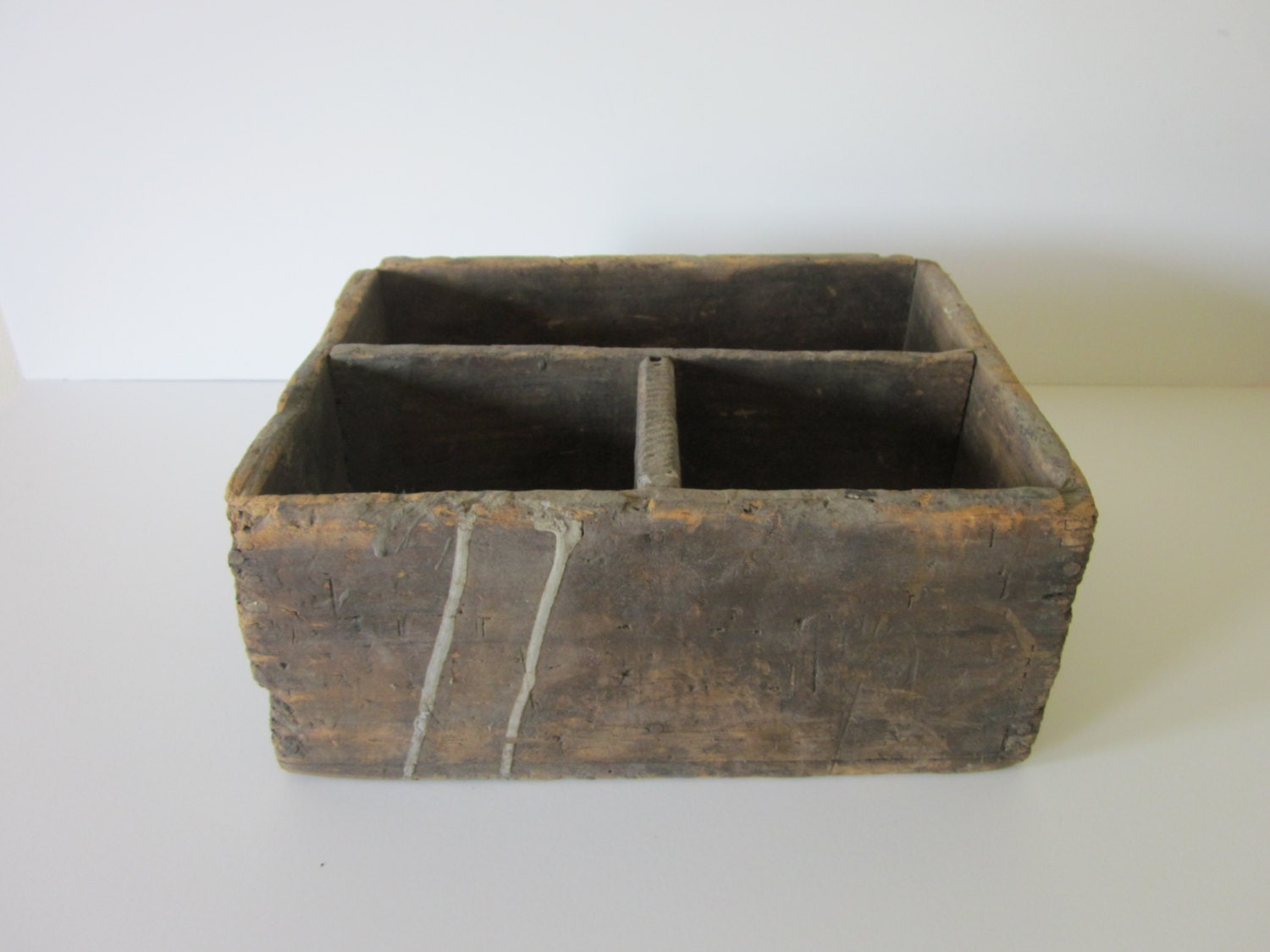 wood crate with dividers / desk organizer / tool storage