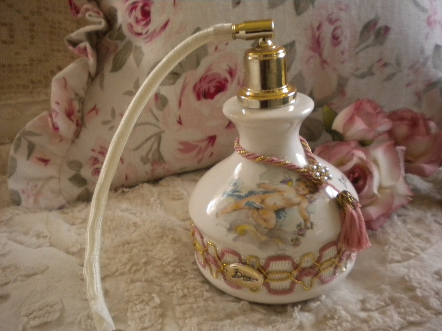 Stunning Italian Purfume Adimizer, French, French Country,Victorian,Farmhouse French, Cherubs, Purfume Bottle, Bath, Shabby Chic