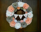 Pink, Gray and White Baby Wreath - Nursery Wreath - Baby Girl Wreath with Bunting Banner - 14 inch