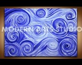 CANVAS WALL ART Modern Art Original Painting Blue White Expressionist Large Wall Art Abstract Painting Textured Canvas Contemporary Fine Art