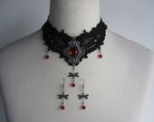 Choker and Earrings Set Red Black Gothic Burlesque Bohemian